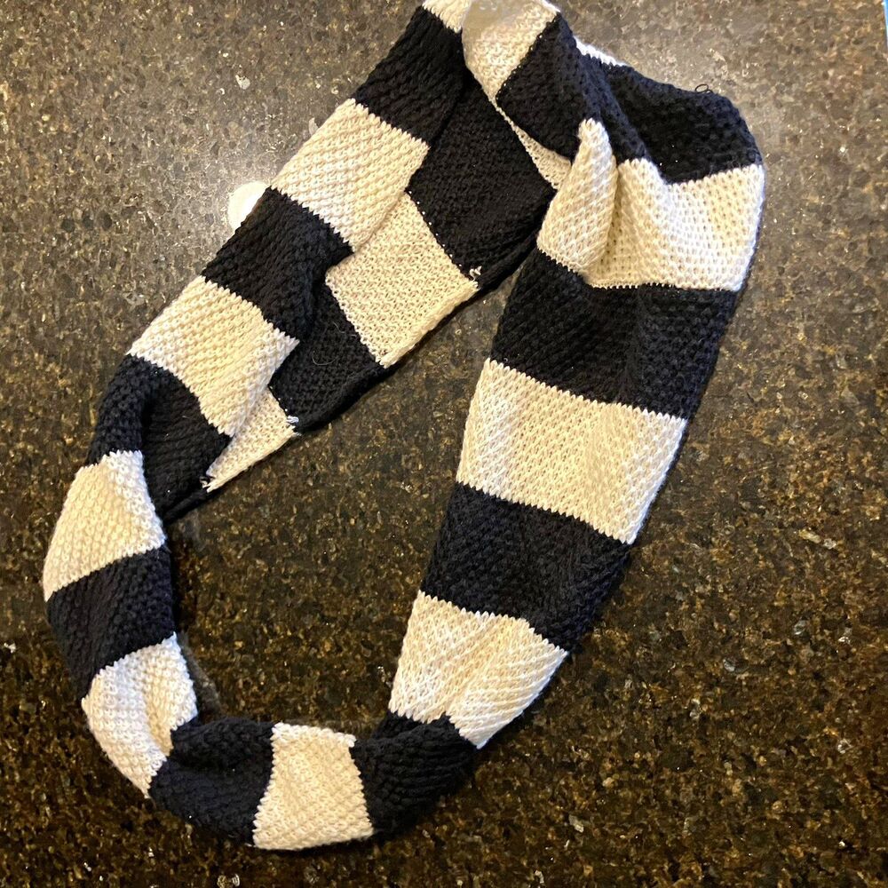 BP. Women's Black & Ivory Striped Acrylic Knit Infinity Scarf